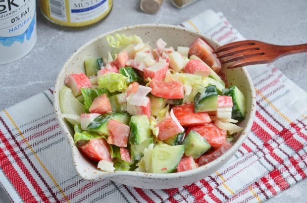 Vegetable salad with crab sticks without mayonnaise – a simple and delicious recipe with photos (step by step)