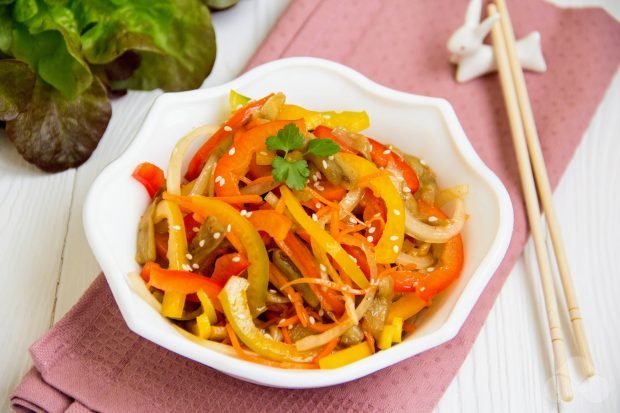 Eggplant, Korean carrot and bell pepper salad – a simple and delicious recipe with photos (step by step)