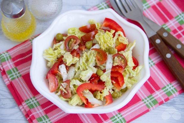 Salad with Peking cabbage and canned peas – a simple and delicious recipe with photos (step-by-step)