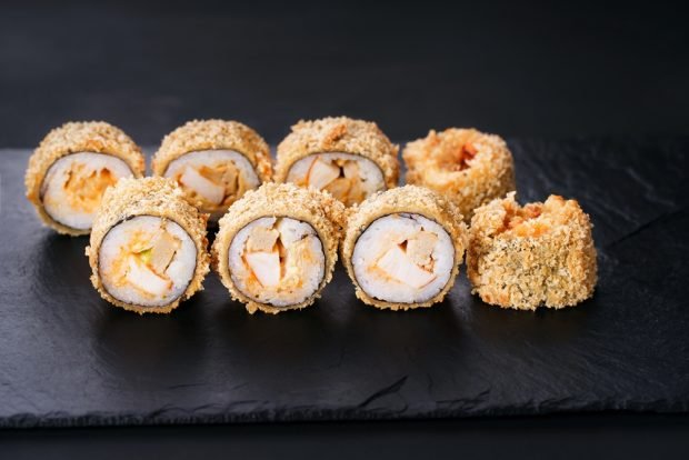 Tempura rolls with chicken and egg - a simple and delicious recipe how to cook step by step