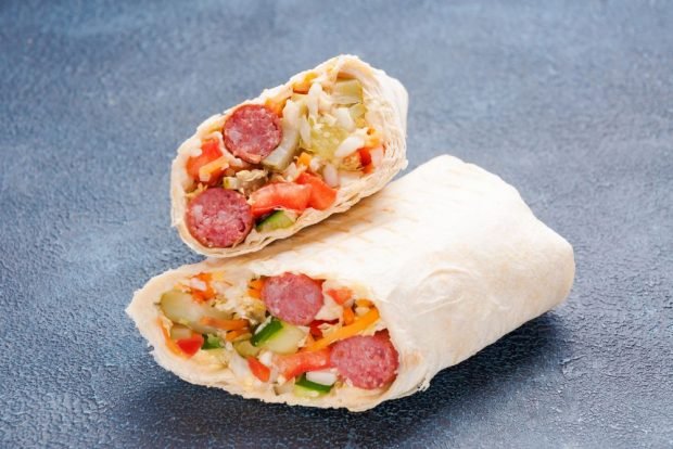 Shawarma at home with sausage is a simple and delicious recipe how to cook step by step