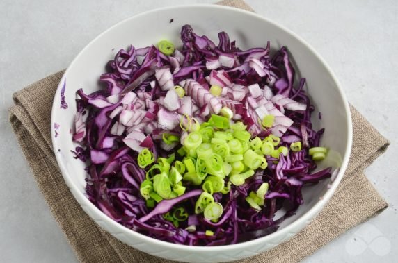 Red cabbage salad with onions: photo of recipe preparation, step 2