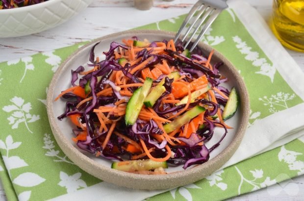 Salad of red cabbage, Korean carrots and fresh vegetables – a simple and delicious recipe with photos (step by step)