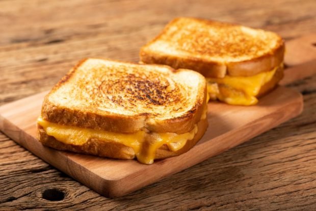 Sandwiches for breakfast in a frying pan