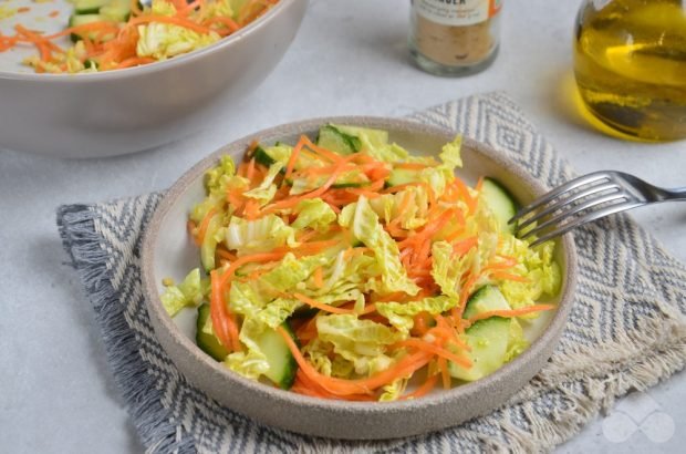 Salad of Peking cabbage, Korean carrots and cucumbers – a simple and delicious recipe with photos (step by step)