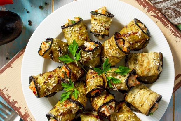 Eggplant rolls with feta are a simple and delicious recipe, how to cook step by step