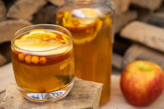 Tea with sea buckthorn and apple is a simple and delicious recipe for how to cook step by step