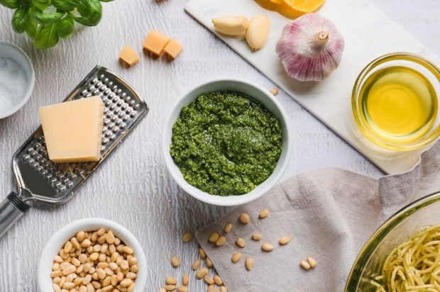 Pesto sauce with basil, pine nuts, garlic and vinegar – a simple and delicious recipe, how to cook step by step