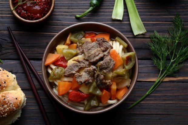 Lagman with lamb and celery is a simple and delicious recipe, how to cook step by step