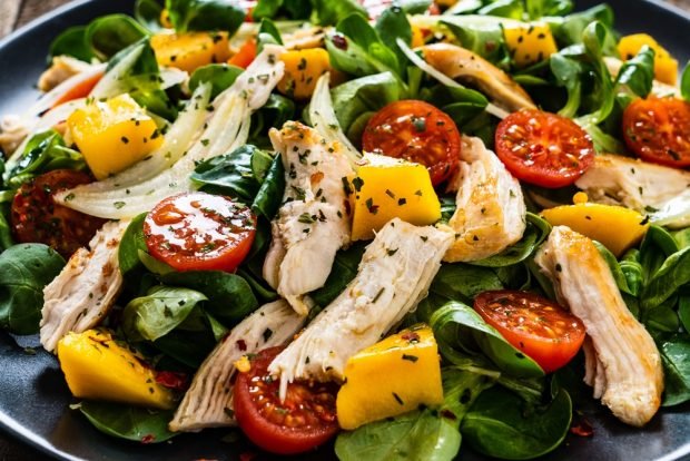 Salad with chicken, cherry tomatoes and pumpkin – a simple and delicious recipe, how to cook step by step