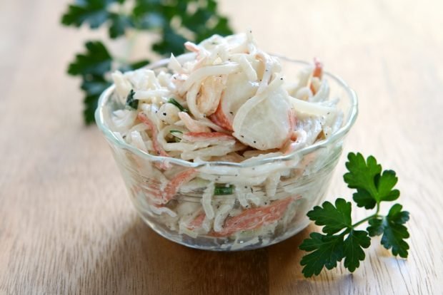 Salad with squid and crab meat – a simple and delicious recipe, how to cook step by step