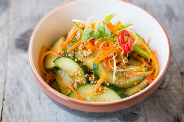 Asian salad of cucumbers and Korean carrots