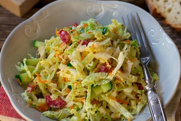 Cabbage salad with smoked sausage – a simple and delicious recipe, how to cook step by step