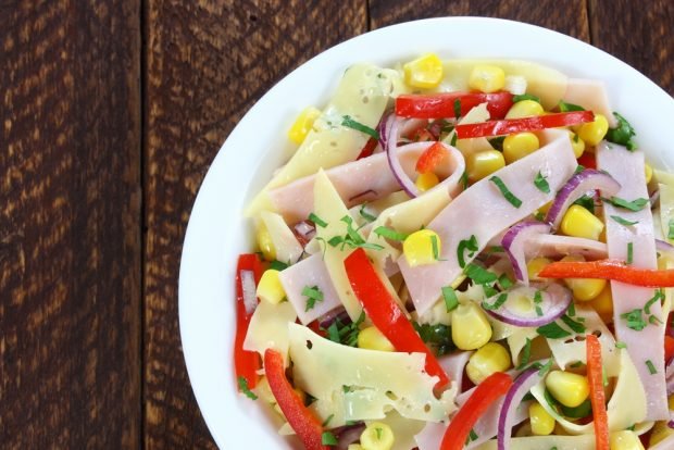 Multicolored salad with cheese and ham – a simple and delicious recipe, how to cook step by step