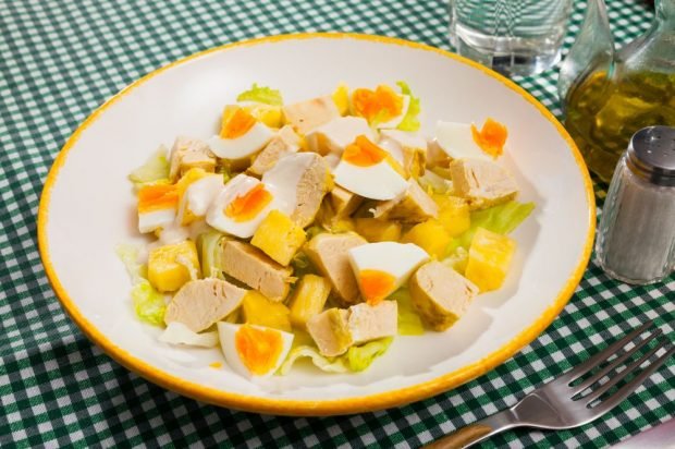 Salad with turkey, pineapple and egg – a simple and delicious recipe, how to cook step by step