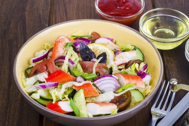 Colorful salad with crab sticks – a simple and delicious recipe, how to cook step by step