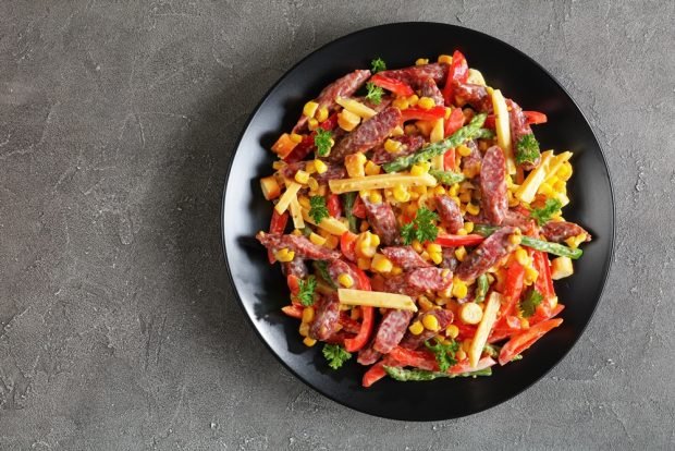 Salad with smoked sausage and corn – a simple and delicious recipe, how to cook step by step