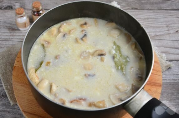 Chicken with mushrooms in sour cream sauce: photo of recipe preparation, step 5