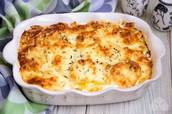 Potato casserole with chicken and cream: photo of recipe preparation, step 5