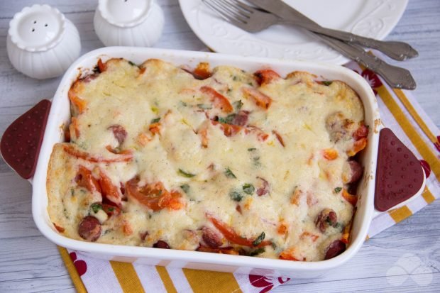 Casserole with bell pepper, tomatoes and hunting sausages – a simple and delicious recipe with photos (step by step)