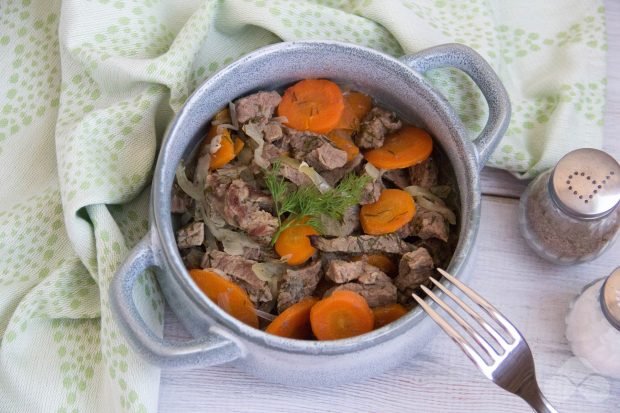 Beef with carrots in pots