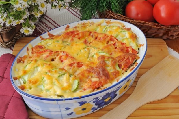 Pasta casserole with zucchini and tomatoes is a simple and delicious recipe how to cook step by step