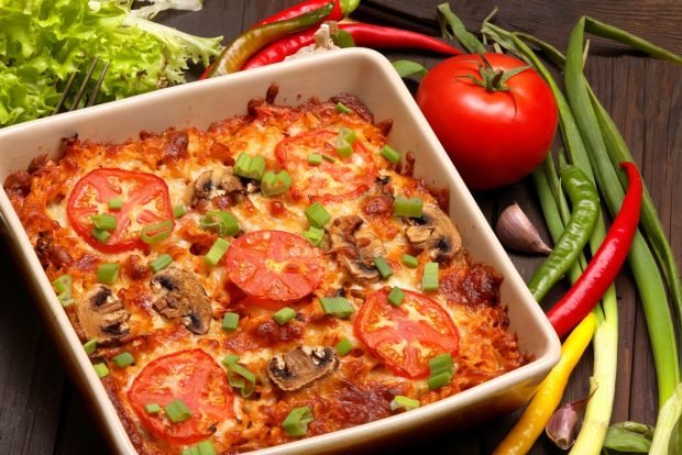 Zucchini casserole with mushrooms and tomatoes is a simple and delicious recipe, how to cook step by step