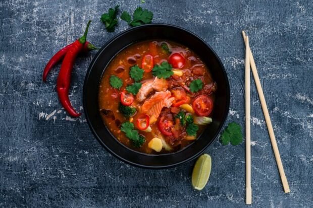 Tomato soup with red fish and vegetables – a simple and delicious recipe, how to cook step by step