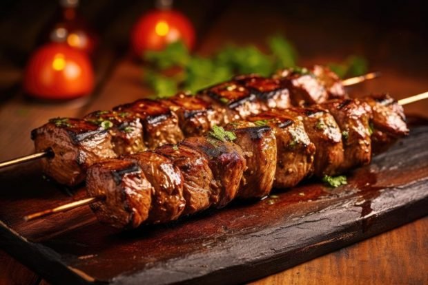 Beef kebab in the oven on skewers