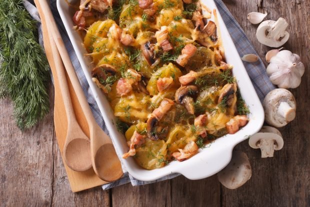 Potato casserole with bacon and mushrooms – a simple and delicious recipe, how to cook step by step