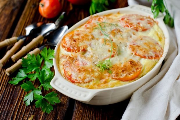 Rice casserole with fish and tomatoes is a simple and delicious recipe how to cook step by step