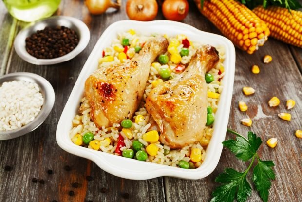 Chicken legs with rice and vegetables – a simple and delicious recipe, how to cook step by step