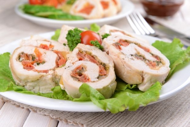 Chicken roll with vegetables and champignons is a simple and delicious recipe, how to cook step by step