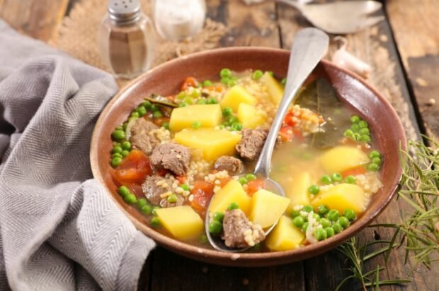 Soup with beef, millet and green peas – a simple and delicious recipe, how to cook step by step