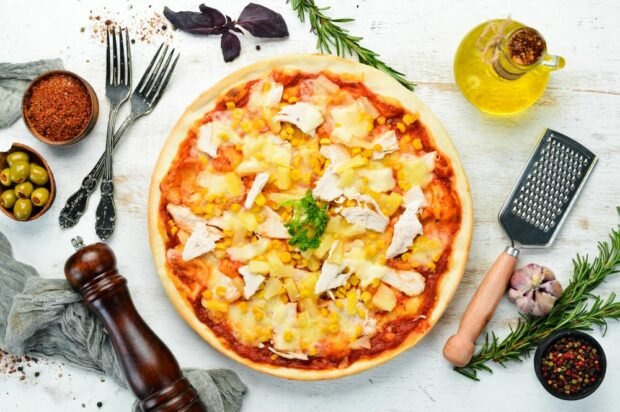 Classic pizza with chicken and pineapples is a simple and delicious recipe, how to cook step by step