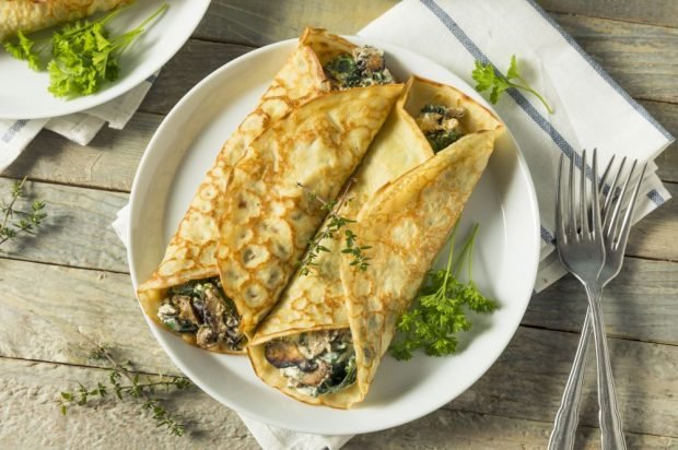 Pancakes with mushrooms and spinach – a simple and delicious recipe, how to cook step by step