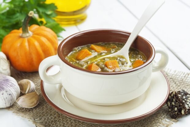 Soup with pumpkin and lentils is a simple and delicious recipe for cooking step by step