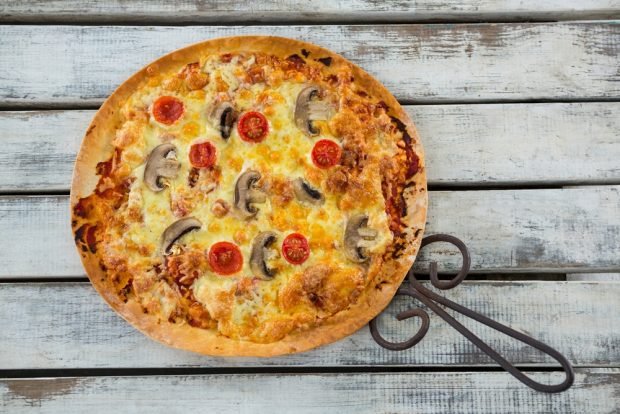 Cherry and champignons pizza is a simple and delicious recipe, how to cook step by step