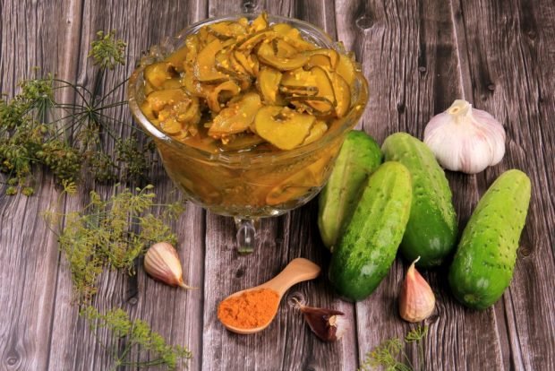 Cucumber salad with turmeric for winter is a simple and delicious recipe, how to cook step by step