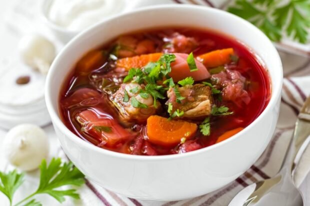 Borscht with pork ribs is a simple and delicious recipe how to cook step by step