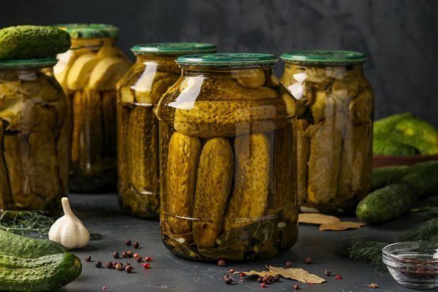 Pickled cucumbers with celery for winter