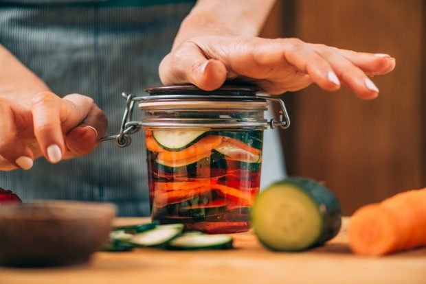 Cucumber salad with onions and carrots in Korean for winter