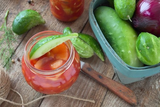 Pickled cucumbers in tomato sauce for winter – a simple and delicious recipe, how to cook step by step