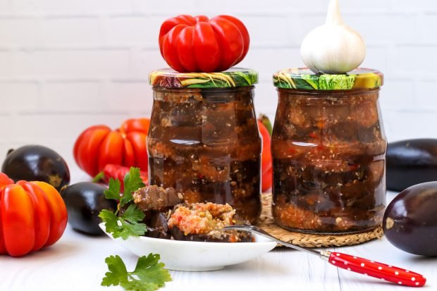 Eggplant with tomatoes for winter without sterilization