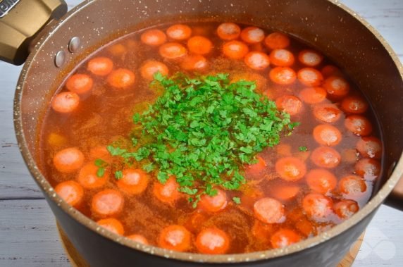Solyanka with sausages and capers: photo of recipe preparation, step 5 Solyanka with sausages and capers: photo of recipe preparation, step 5